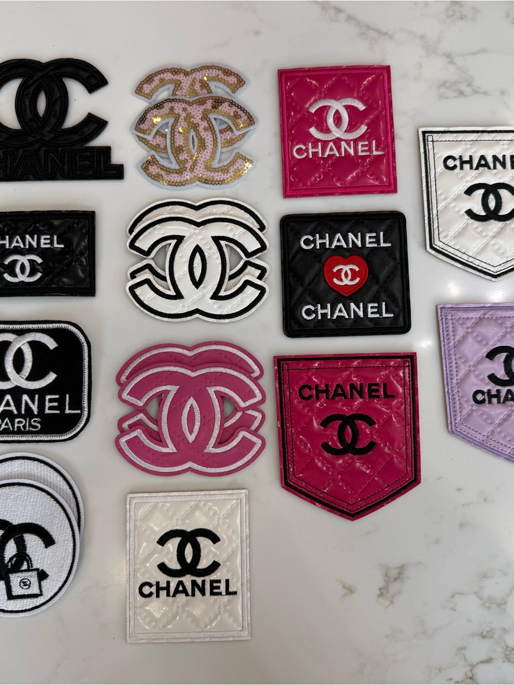 Assorted hand crafted Logo iron on patches Total 17